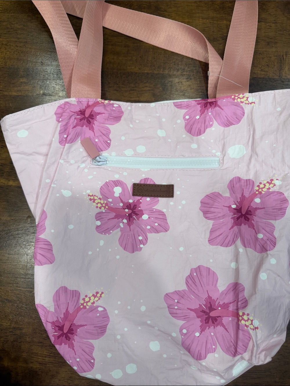 Pink Floral Tote Bag with Front Zip Pocket